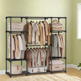 Portable Wardrobe - ZARNIA Portable Closet with Clothes Rack - Black