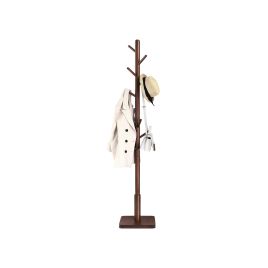 Coat Rack - VIVRAE Solid Wood Stand with 8 Hooks - Dark Walnut