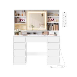 NOVIBU Dressing Table with LED Mirror 9 Drawers - Cloud White