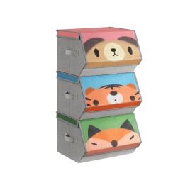 Set of 3 Stackable Kids Storage Organisers with Handles