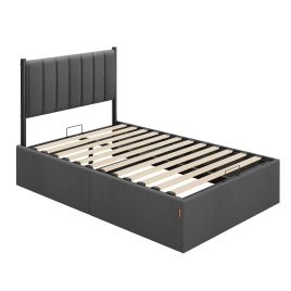 STTIGU Small Double Bed Frame with Lift-Up Storage - Slate Grey