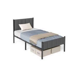Bed Frame - ASTTA Metal Single Bed with Upholstered Headboard - Dove Grey