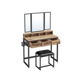 Dressing Table - LUMNOS Mirror and Stool Set - Black Natural