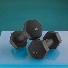 Dumbbells - LUSNOS Set of 2 Neoprene Hex 5kg Dumbbells - Black