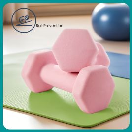 Dumbbell Set - LUSNOS Neoprene Hex Dumbbells with Stand - Pink
