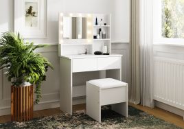 Dressing Table - MASTA LED Dresser with Stool and Mirror White 80cm