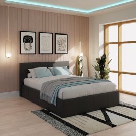 Modern Black Leather Side Lift Ottoman Storage Bed - Standard Double 4ft6