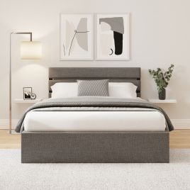 HUXON Small Double Ottoman Storage Bed with Panelled Headboard - Grey