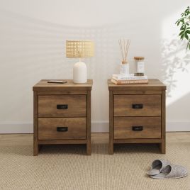 Bedside Table - SLATE 2 Piece 2 Drawer Nightstand Knotty Oak 43cm