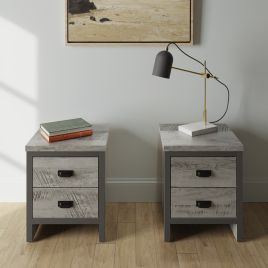 Bedside Table - SLATE 2 Drawer Nightstand Grey 30.5cm