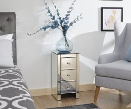 Silver Chest of Drawers - TROY Tallboy Small Chest  3 Drawers  Mirrored