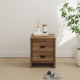 Bedside Table - SLATE 2 Drawer Nightstand Knotty Oak 43cm