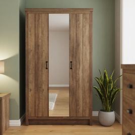 Wardrobe - BELONA 3 Door Mirrored Wardrobe Oak - 105cm