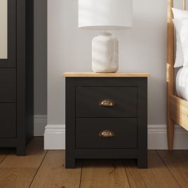 LEVIS 2 Drawer Bedside Table - Black