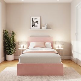ENLIX Single Velvet Ottoman Storage Bedframe - Blush Pink