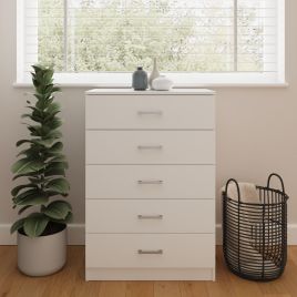 BRAIL White Chest of Drawers - Tallboy, Medium-sized, 5 Drawers