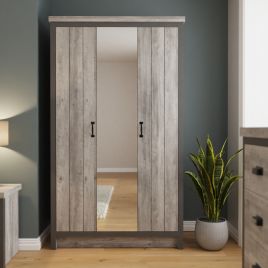 Wardrobe - BELONA 3 Door Mirrored Wardrobe Grey - 105cm
