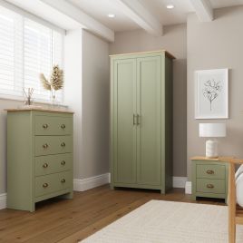 Wardrobe Set - LEVIS 2 Door Bedroom Set 3 Piece Sage Green 79cm