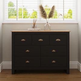 LANCASTER Black Chest of Drawers - Large-sized, 7 Drawers