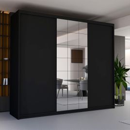 SAPPHIRE 3 Door Mirrored Sliding Wardrobe Black - 250cm