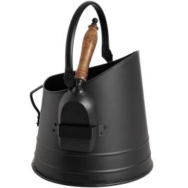 Coal Bucket with Teak Handle Shovel - Black