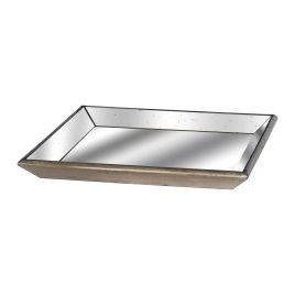 Astor Distressed Mirrored Square Tray With Wooden Detailing Lge - Brown, Gold