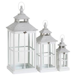 White Window Style Lanterns With Open Top - Set Of 3