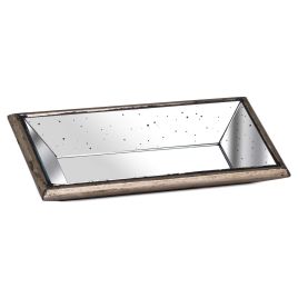 Master Distressed Mirrored Display Tray With Wooden Detailing - Brown, Gold