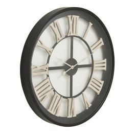 Framed Skeleton Clock With White Roman Numerals - Black