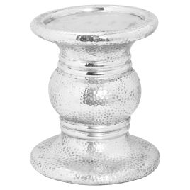 Punch Faced Ceramic Large Candle Holder - Silver
