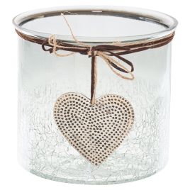 Smoked Midnight Crackled Heart Candle Holder - Large