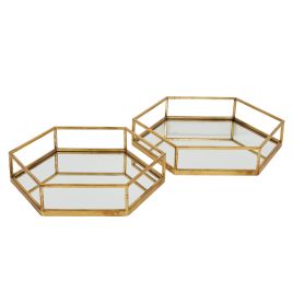 Gold Hexagon Trays - Set Of 2