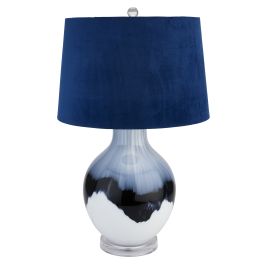 Ice Shadows Table Lamp With Navy Blue Lampshade - White