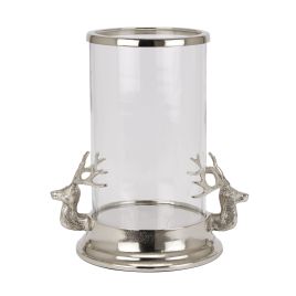 Stag Heads Hurricane Lantern - Silver