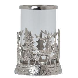 Stag Scene Hurricane Lantern - Silver