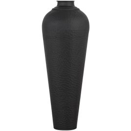 Matt Black Hammered Vase With Lid - Medium