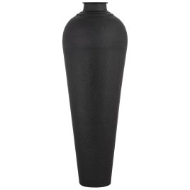 Matt Black Hammered Vase With Lid - Large
