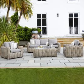 Outdoor Five Seater Corner Sofa Set with Table - Beige