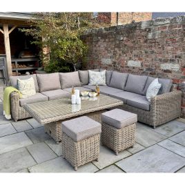 Amal Outdoor Corner Set With Riser Table & Stools - Large