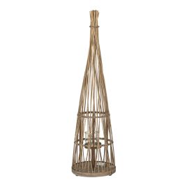 Conical Wicker Lantern With Glass Holder & LEDs - Medium