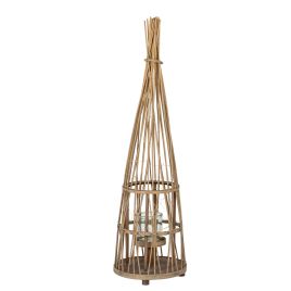 Conical Wicker Lantern With Glass Holder & LEDs - Small