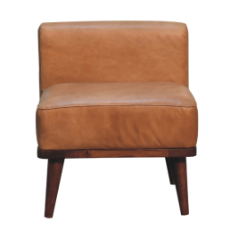 Cosette Supple Buffalo Leather Footstool with Backrest - Chestnut