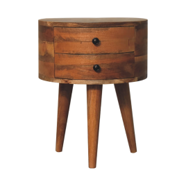 Bedside Table - BOHEMIAN 2 Drawer 3 Legs Nightstand Oak 40cm