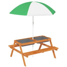 SUNVISTA Kids Picnic Table with Benches Wooden Sand and Water Table Brown