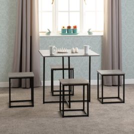 Kent 1+4 Stowaway Dining Set - Stone Effect Black