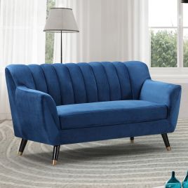2 Seater Sofa - VIVENTO Velvet Fabric Sofa - Blue