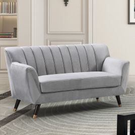 2 Seater Sofa - VIVENTO Velvet Fabric Sofa - Grey