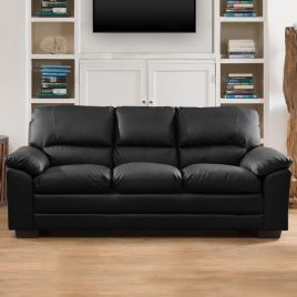 3 Seater Sofa - LEVRANO Leather Sofa - Black