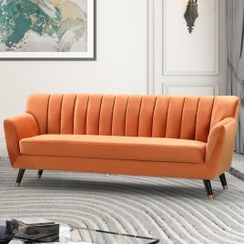 3 Seater Sofa - VIVENTO Velvet Fabric Sofa - Orange