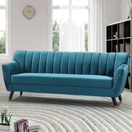 3 Seater Sofa - VIVENTO Velvet Fabric Sofa - Teal